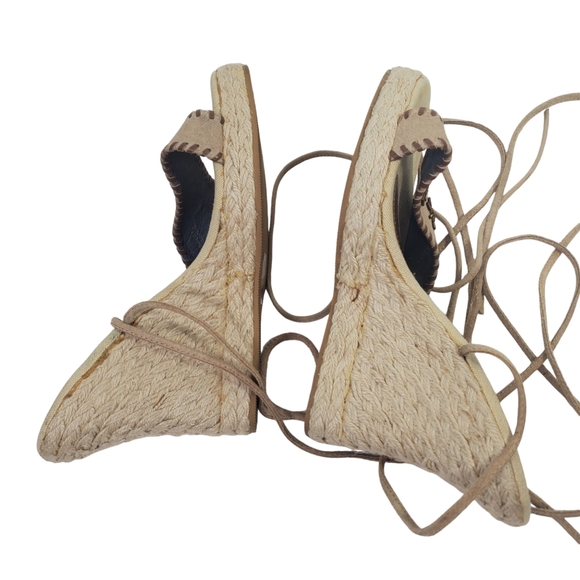 GUESS Wedge Espadrille Lace Up Sandals Proper Beaded Cream Beige Sz 7 - Picture 7 of 12